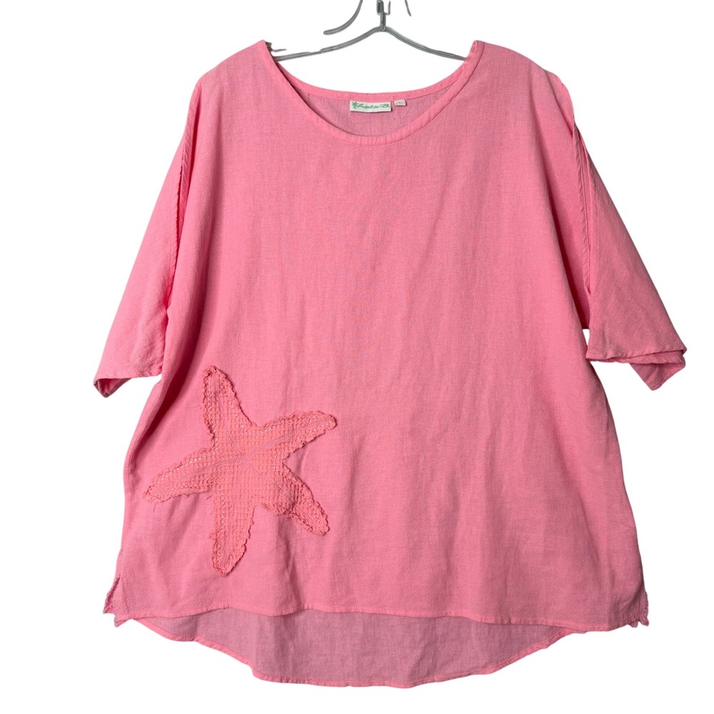 Lulu B Star Fish Tunic Womens L Pink Cold Shoulder Cotton Beach Coverup